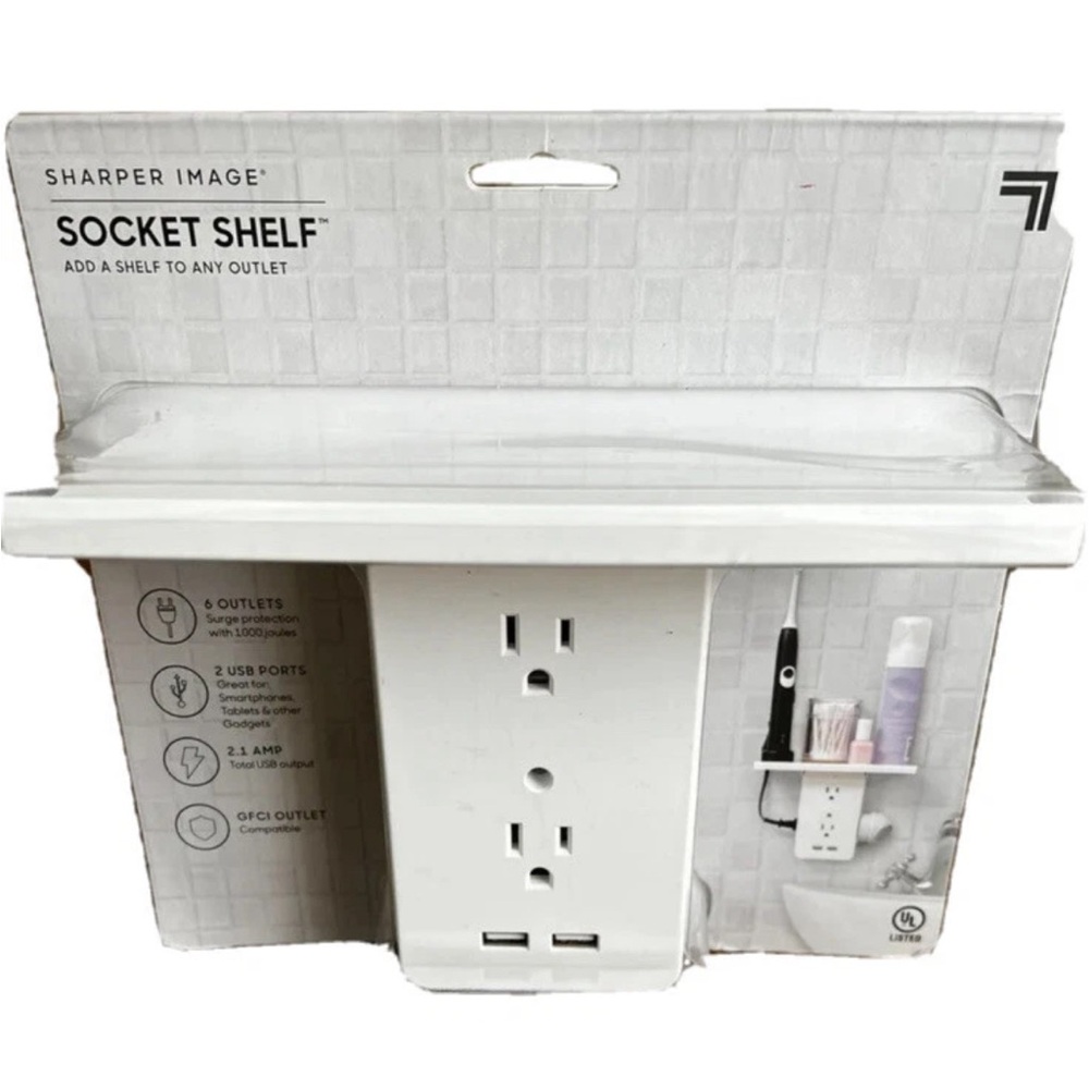 Sharper Image Socket Shelf 8 Port Surge Protector Wall Outlet, As Seen On TV NEW